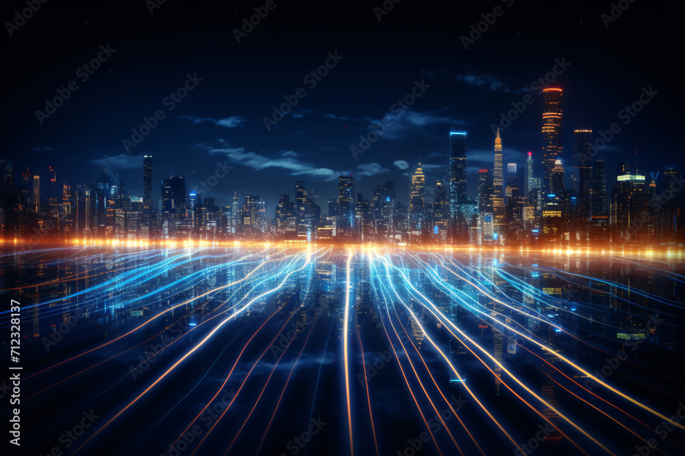 Futuristic Data Stream in Blue Glowing Light