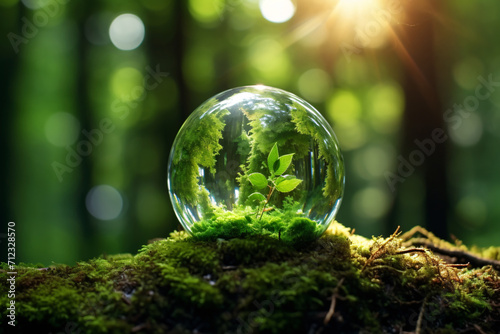 Earth Globe in Glass Sphere: Eco-Friendly Environment Concept for Earth Day