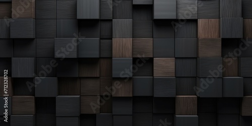 Block stack wooden 3d cubes black brown background