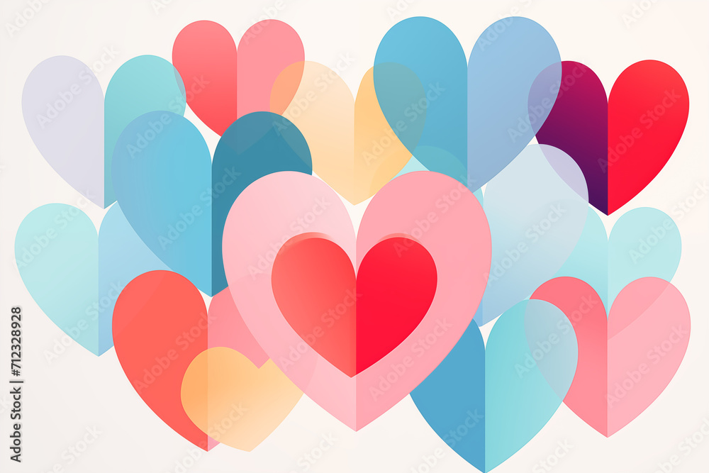 Abstract compositions made of pastel-colored hearts. 