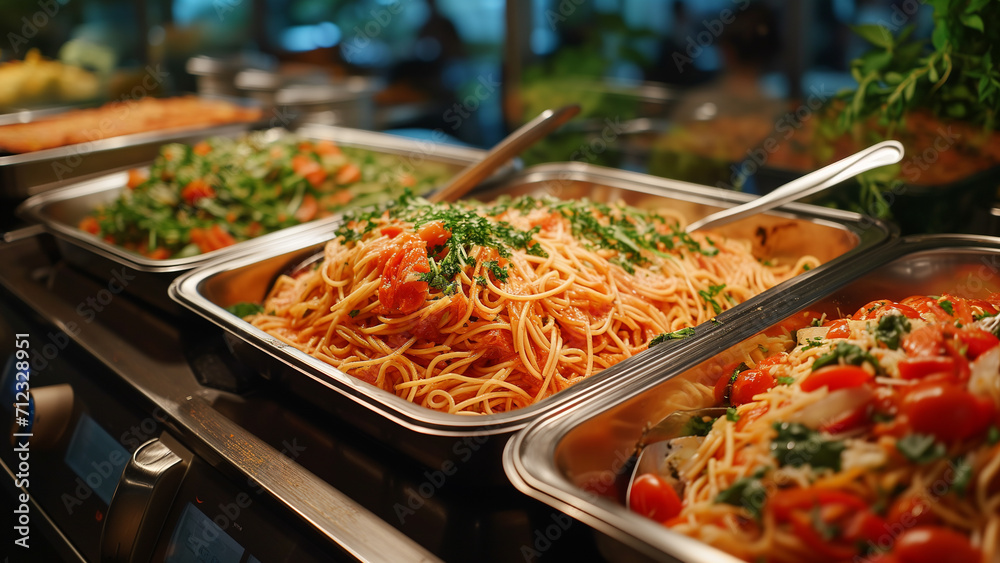 Obraz premium Italian Indulgence: Tomato Spaghetti at Luxury Buffet