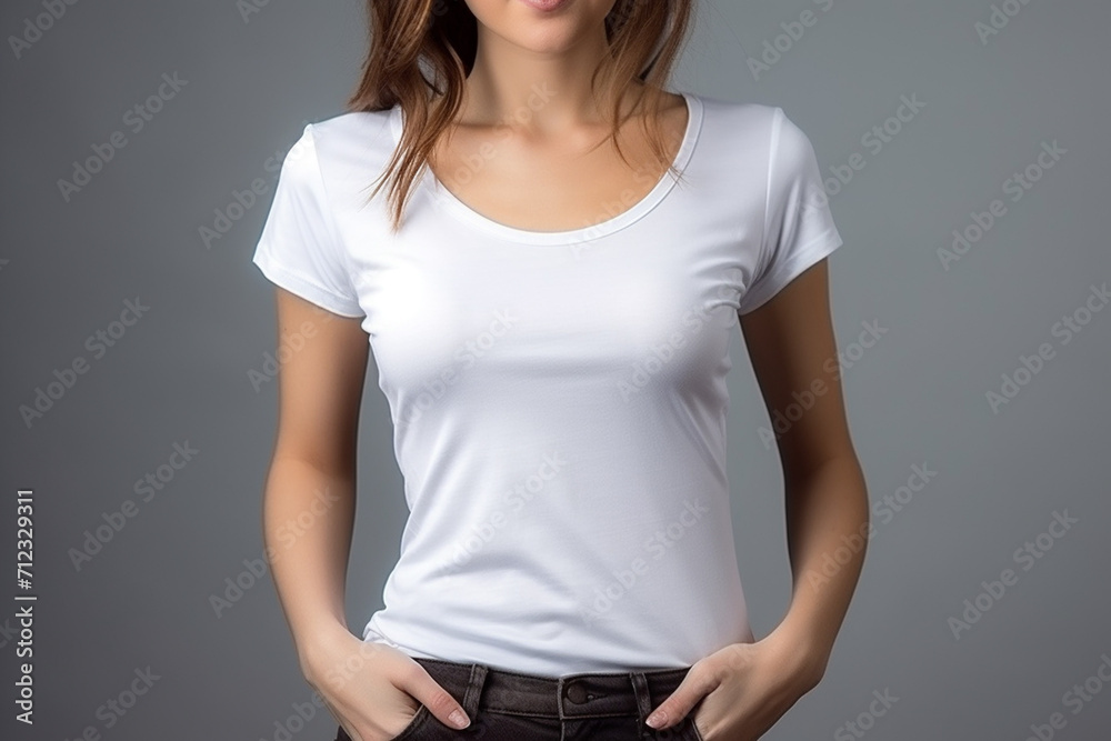 Woman in White Tshirt Mockup created with Generative AI Woman in White Tshirt Mockup created with Generative AI