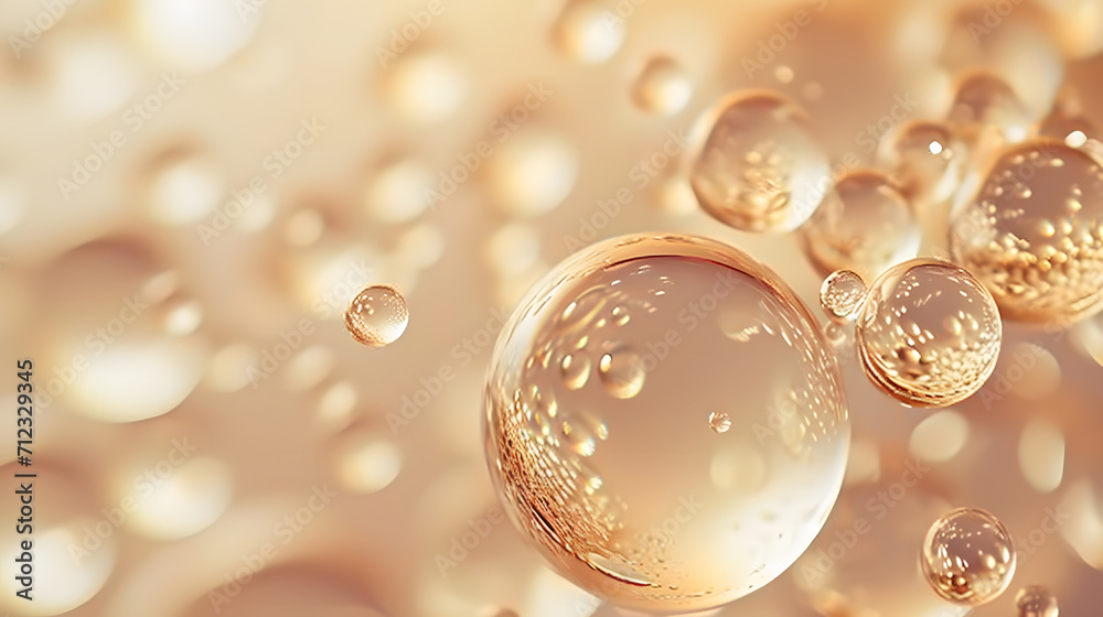 Beige color close up of shiny face serum molecules Beige color close up of shiny face serum molecules