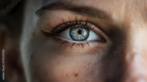 close up of blue eyes of a woman