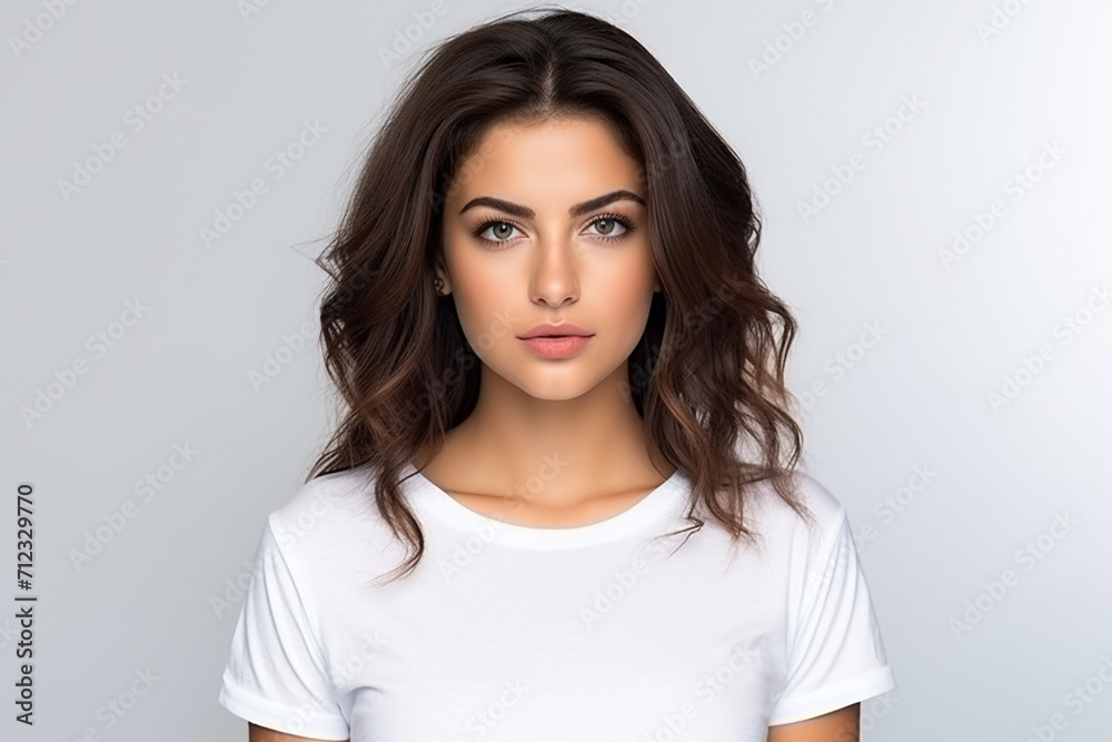 Woman in White Tshirt Mockup created with Generative AI Woman in White Tshirt Mockup created with Generative AI
