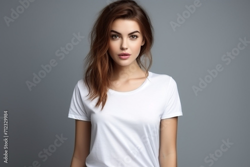 Woman in White Tshirt Mockup created with Generative AI