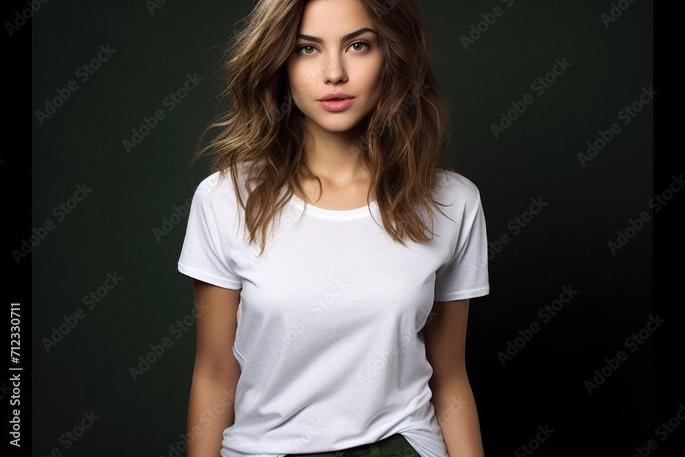Woman in White Tshirt Mockup created with Generative AI Woman in White Tshirt Mockup created with Generative AI