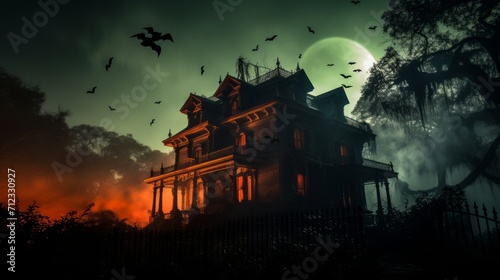 Haunted House with Dark Horror Atmosphere. Neural network AI generated art photo