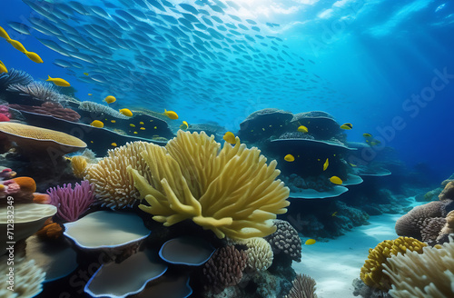 подводный мир дно море океана, кораллы, камни, цветные рыбы