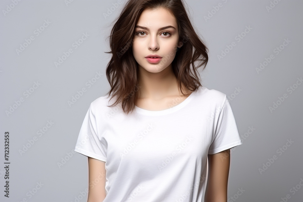 Woman in White Tshirt Mockup created with Generative AI Woman in White Tshirt Mockup created with Generative AI