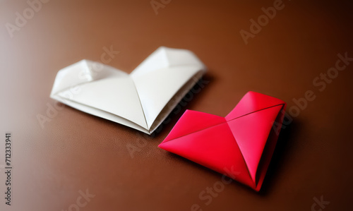 origami paper heart on a brown background, valentine's day