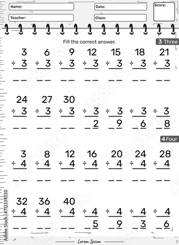 Division game of number three and four or 3 and 4.