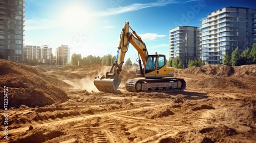 Excavator at work on a construction site. Generative ai photo