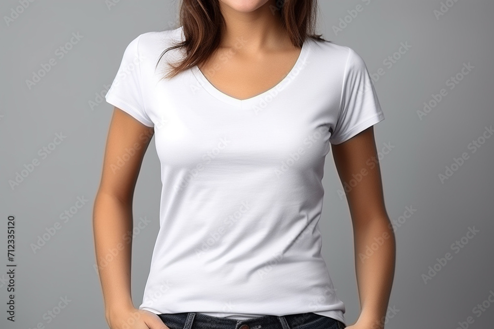 Woman in White Tshirt Mockup created with Generative AI