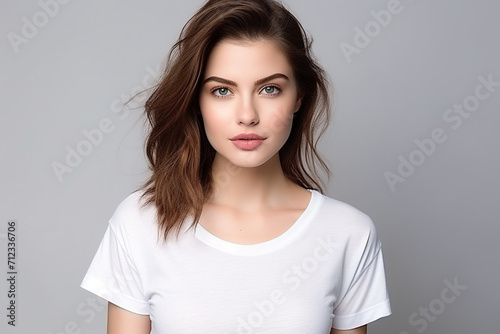 Woman in White Tshirt Mockup created with Generative AI