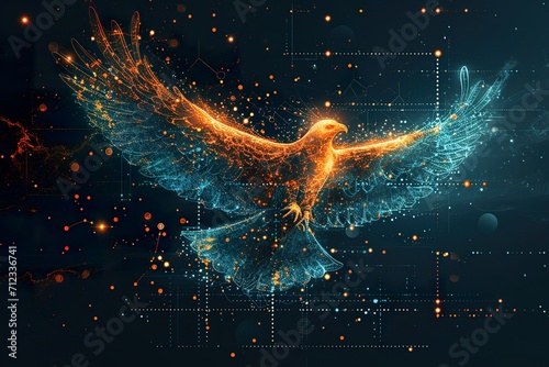 The outline of a phoenix, showcase interface cosmic background © jakapong