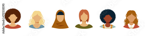 Women avatars, head portraits set. Diverse young girls faces. Pretty female characters with different haircut, hairstyle, appearance, race. Flat vector illustration isolated on white background
