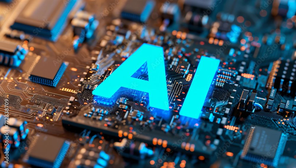 Artificial intelligence micro chip with text on chip,close-up of circuit board chip, future , smart city , ai chip,gpt,Image generation