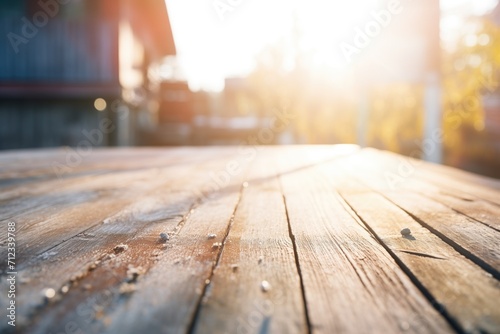Obraz na płótnie sunlight shining on a weathered wooden boardwalk