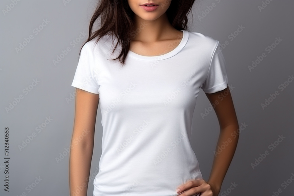 Woman in White Tshirt Mockup created with Generative AI Woman in White Tshirt Mockup created with Generative AI