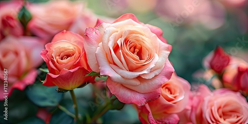 Blooming Romance: Close-Up of Roses in Full Bloom - Perfect for a Valentine's Background or Expressing Love - Capture the Intimate Beauty of Love in Full Blossom