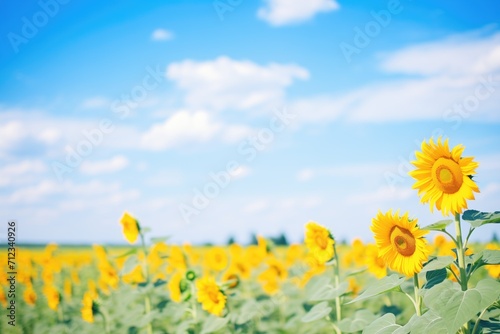sunflower field with bright blue  cloudless sky