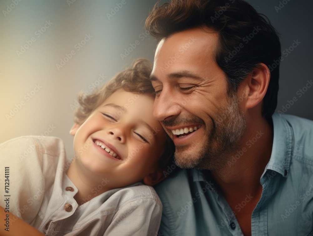 Father Day. Father and son smiling happily Father Day. Father and son smiling happily