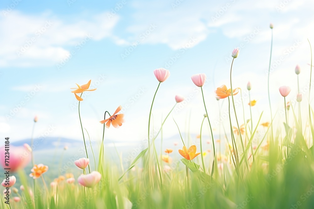 a field of tulips swaying in a gentle breeze