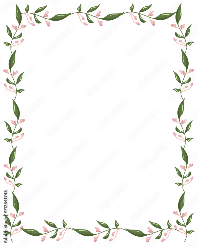 Naklejka premium Floral wreath heart for Valentine's Day. Elegant floral illustration with beautiful flowers, leaves and hearts in digital, hand drawn, vector. Design for invitation, wedding or greeting cards.