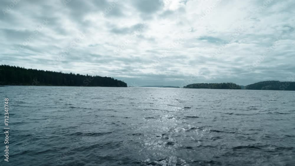 Traveling By Ship On Lake Or River, Amazing Beautiful View On Water Surface And Coastal Line