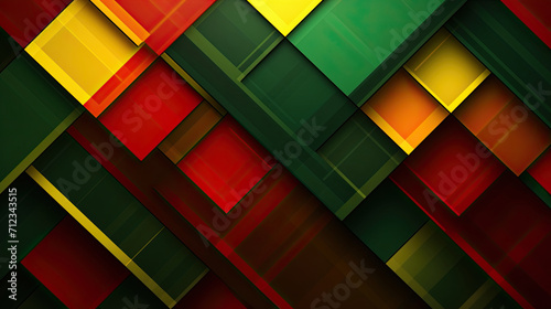 Geometric Square Shape Cube Blocks Digital Art. Red, Yellow, and Green Polygon Abstract Background for Black History Month