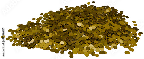 Фотография 3D render of Huge pile with thousands of shiny gold coins isolated on transparen