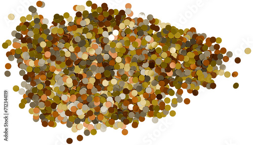 3D render of Huge pile with thousands of shiny gold, silver and bronze coins isolated on transparent background