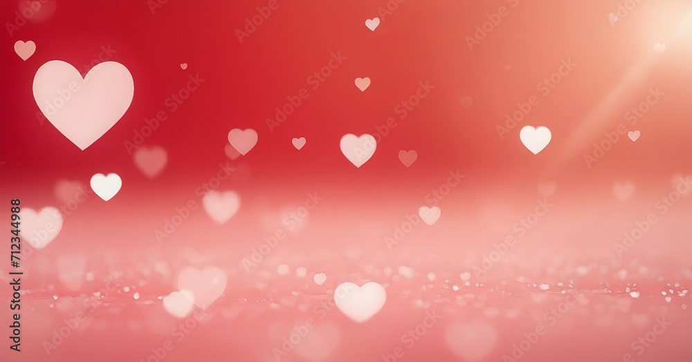 Banner Red background with blurred white hearts, card design concept with space for text Mother's Day, Valentine's Day, Birthday