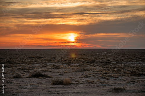 Wonderful sunset in kyzylkum desert in uzbekistan 