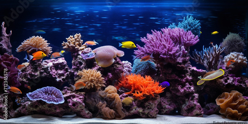 Beautiful Coral Aquarium In A Fish Tank Background .