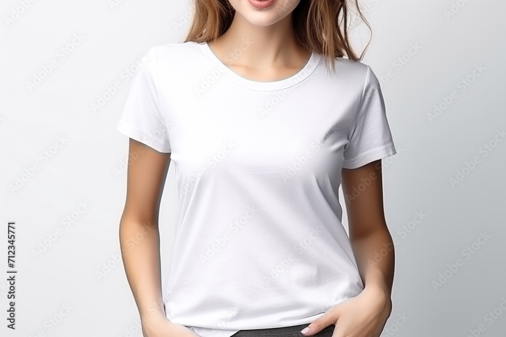 Woman in White Tshirt Mockup created with Generative AI Woman in White Tshirt Mockup created with Generative AI