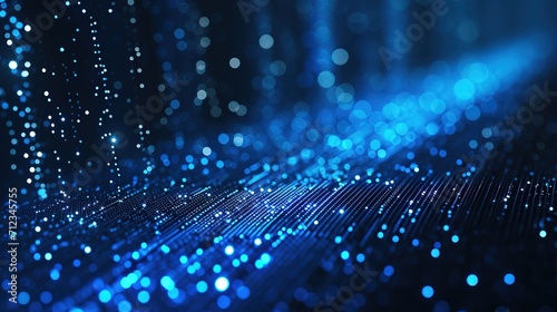 Blue pixelated background illustrating a digital data point pattern, representative of digital technology. Generative AI. photo