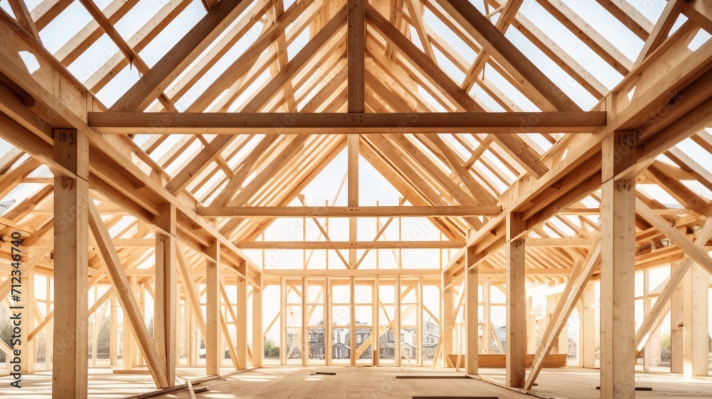 Wooden frame structure house building. Neural network AI generated art Wooden frame structure house building. Neural network AI generated art