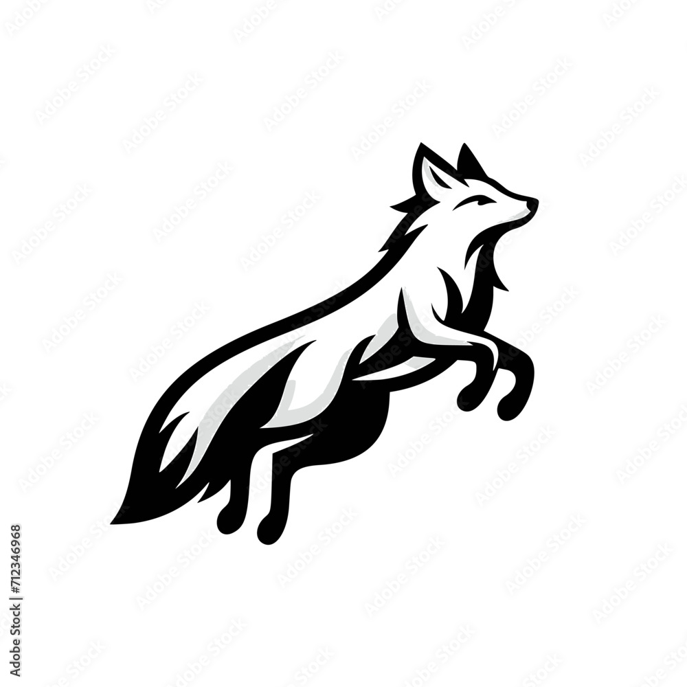 Vector Logo featuring a jumping white fox. Versatile Symbol of Energy and Craftsmanship for Logos, Branding, and Nature inspired Designs. High Quality Illustration, Isolated on a white Background.