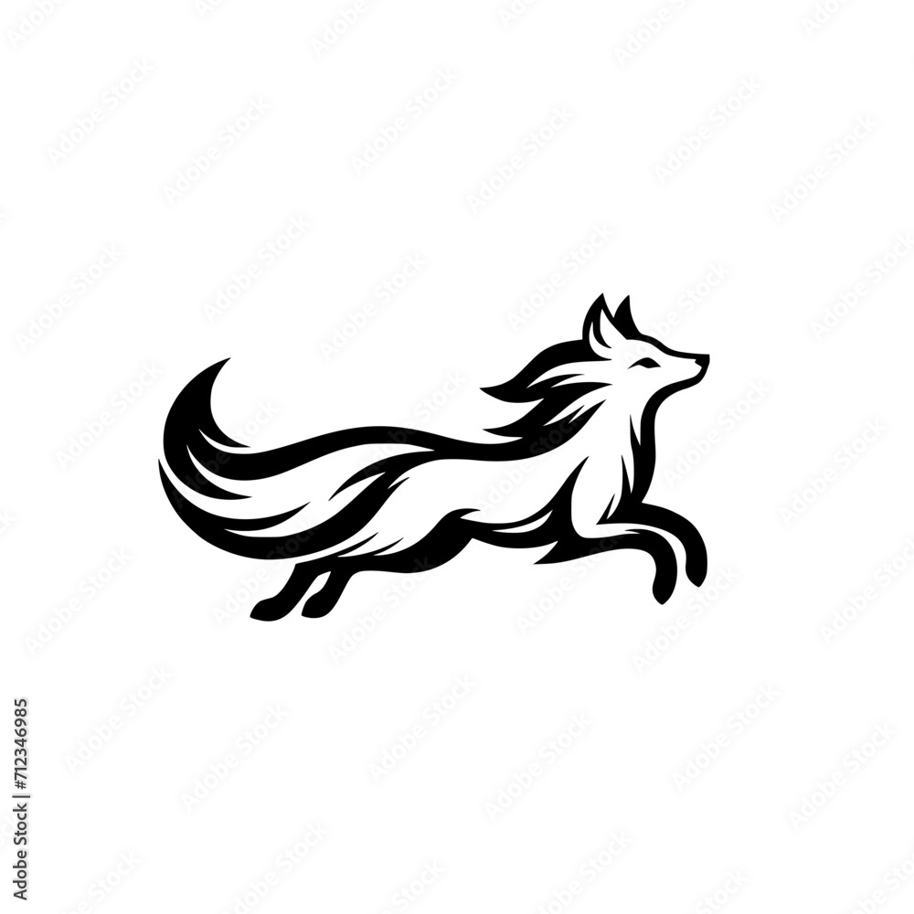 Vector Logo featuring a jumping white fox. Versatile Symbol of Energy and Craftsmanship for Logos, Branding, and Nature inspired Designs. High Quality Illustration, Isolated on a white Background.