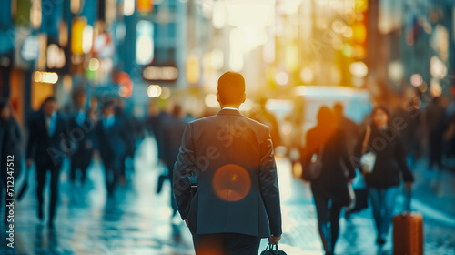 ダウンタウンを横断する歩行者の微速度撮影効果。ビジネスと時間の流れイメージ。 photo