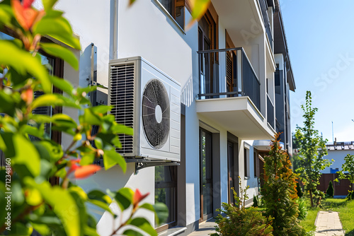 Sustainable Living: Modern House with Air Source Heat Pump - Generative AI