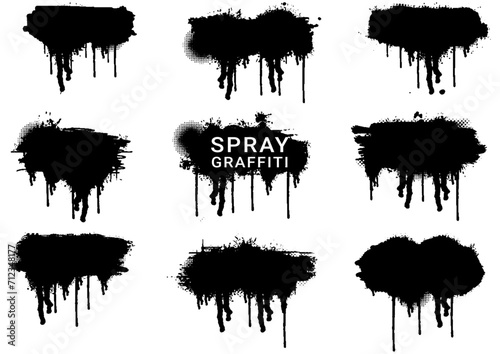 Spray graffiti collection set  Paint splash set  spray elements for decor  black drip. Vector illustration