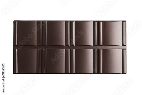 Delicious dark chocolate bar isolated on white background  top view