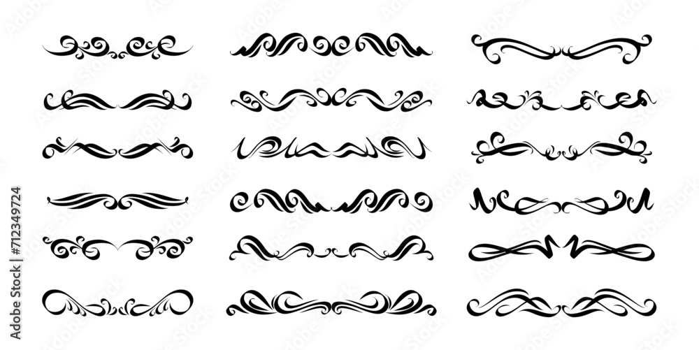 Calligraphic design elements Black and White, Dividers  borders and swirls.