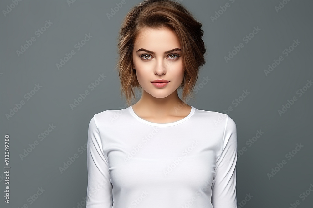Obraz premium Woman in White Tshirt Mockup created with Generative AI