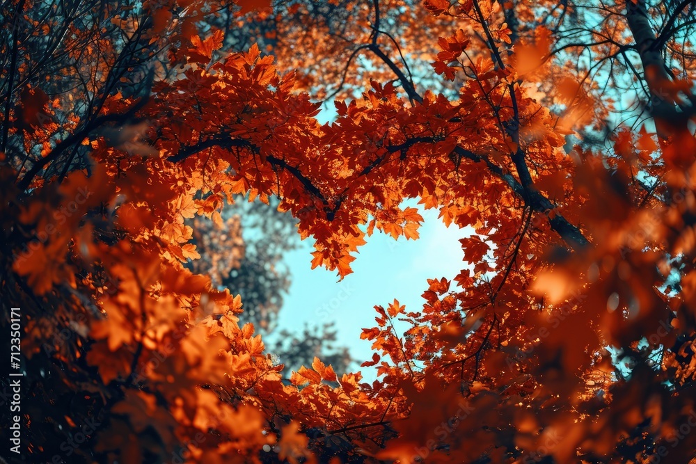 The heart shape of autumn deciduous trees against the sky. Close-up. The heart shape of autumn deciduous trees against the sky. Close-up.