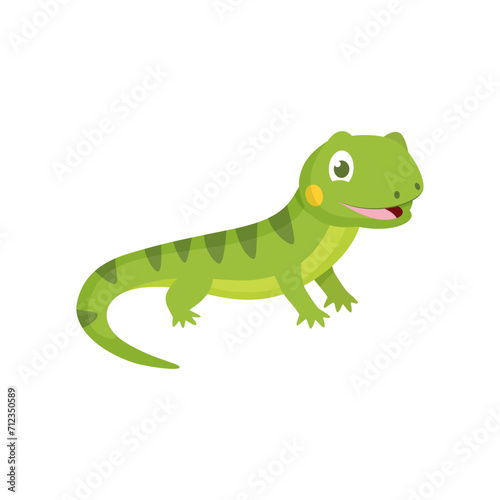 Cute Green Lizard Vector Cartoon Illustration