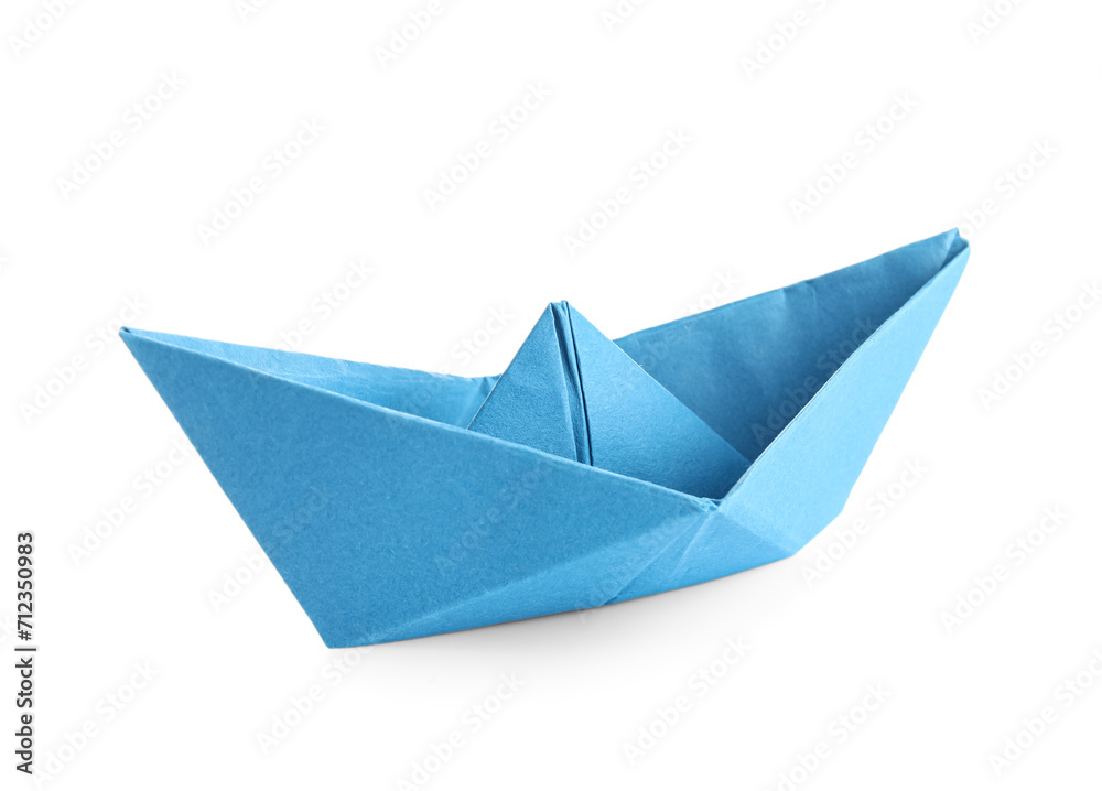 Blue origami boat on white background Blue origami boat on white background